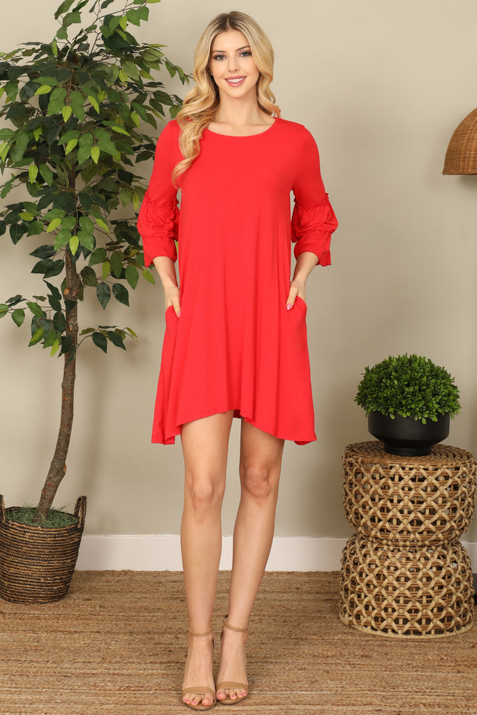 Ruffle Half Sleeve Solid Dress