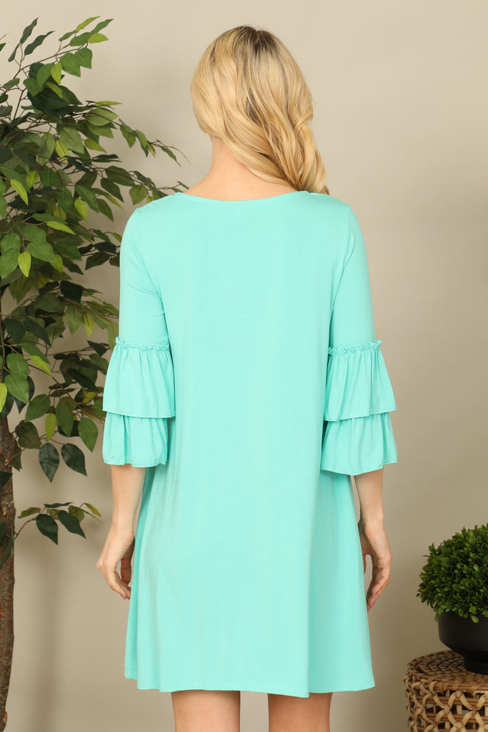 Ruffle Half Sleeve Solid Dress