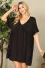 V-Neck Ruffle Sleeve Solid Dress