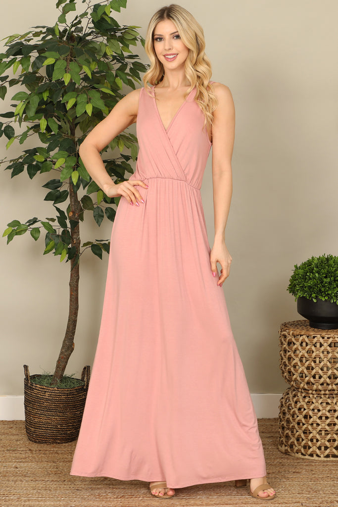 Sleeveless Wrap Solid Maxi Dress