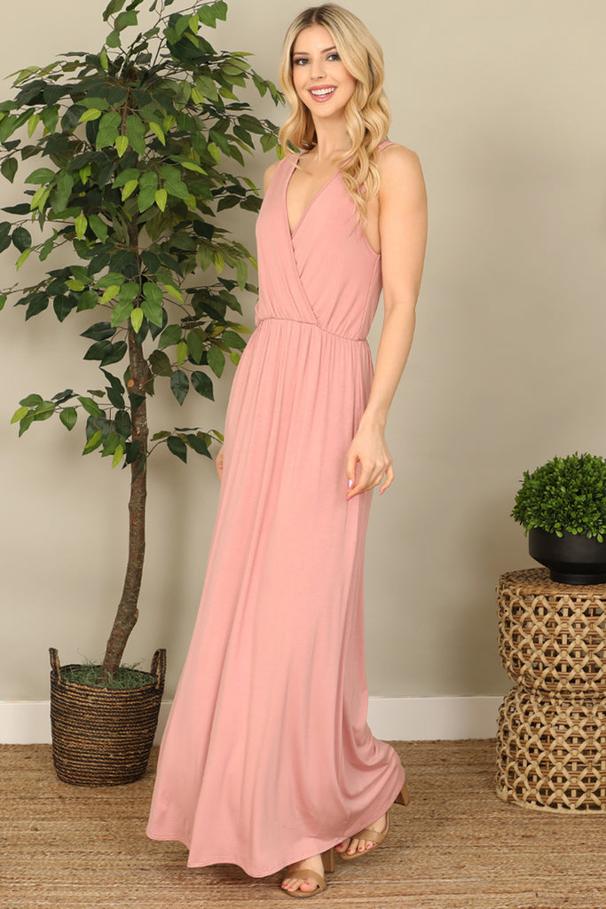 Sleeveless Wrap Solid Maxi Dress