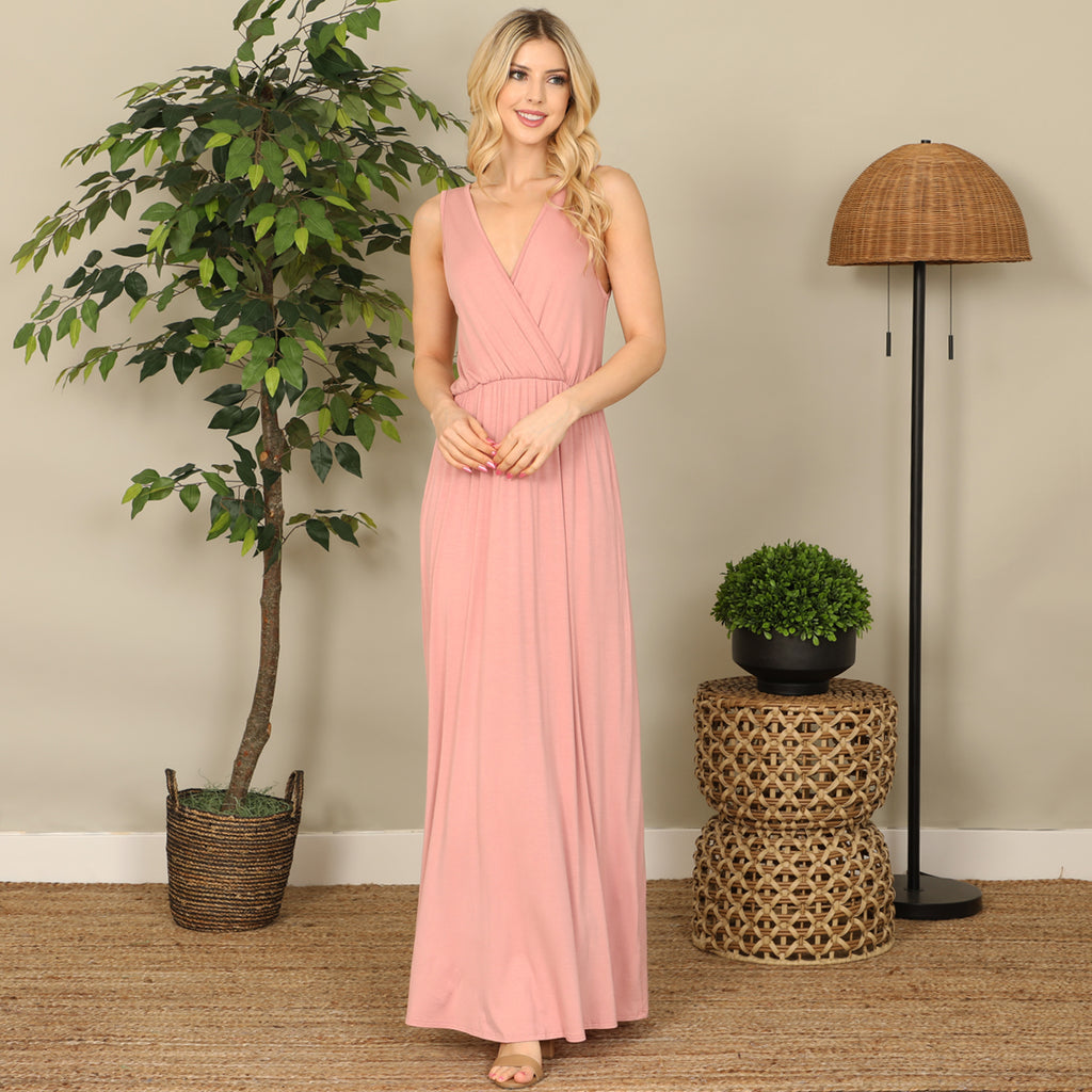 Sleeveless Wrap Solid Maxi Dress