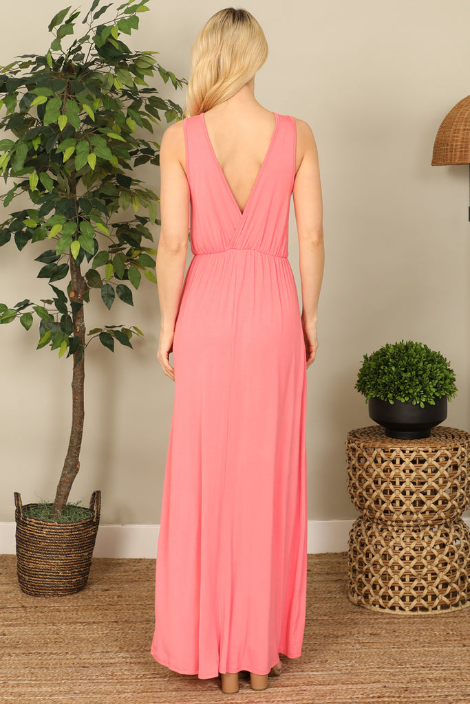 Sleeveless Wrap Solid Maxi Dress