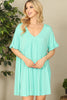 V-Neck Ruffle Sleeve Solid Dress