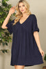 V-Neck Ruffle Sleeve Solid Dress