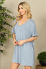 V-Neck Ruffle Sleeve Solid Dress