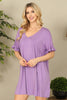 V-Neck Ruffle Sleeve Solid Dress