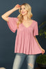 V-Neck Pleated Front Detail Bell Sleeve Solid Top