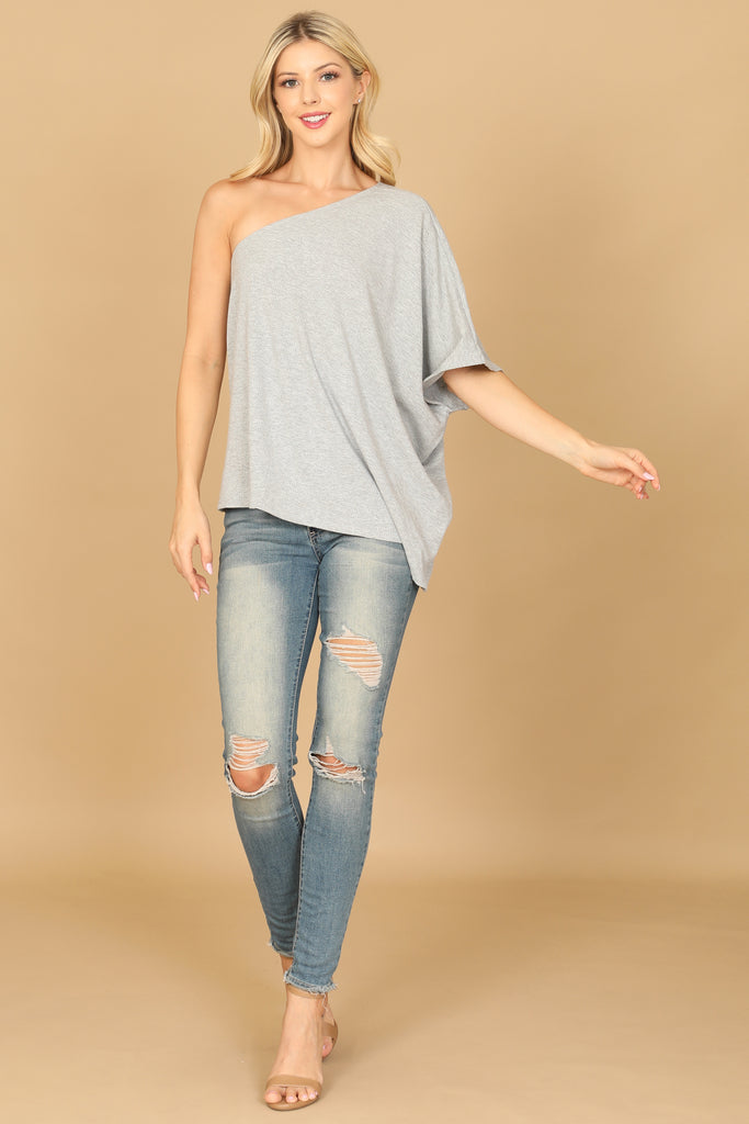 ONE SHOULDER HALF SLEEVE SOLID TOP