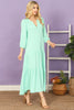 Notch Neck Long Sleeve Tiered Ruffle Solid Maxi Dress