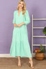 Notch Neck Long Sleeve Tiered Ruffle Solid Maxi Dress