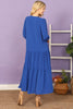 Notch Neck Long Sleeve Tiered Ruffle Solid Maxi Dress