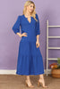 Notch Neck Long Sleeve Tiered Ruffle Solid Maxi Dress