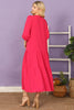 Notch Neck Long Sleeve Tiered Ruffle Solid Maxi Dress