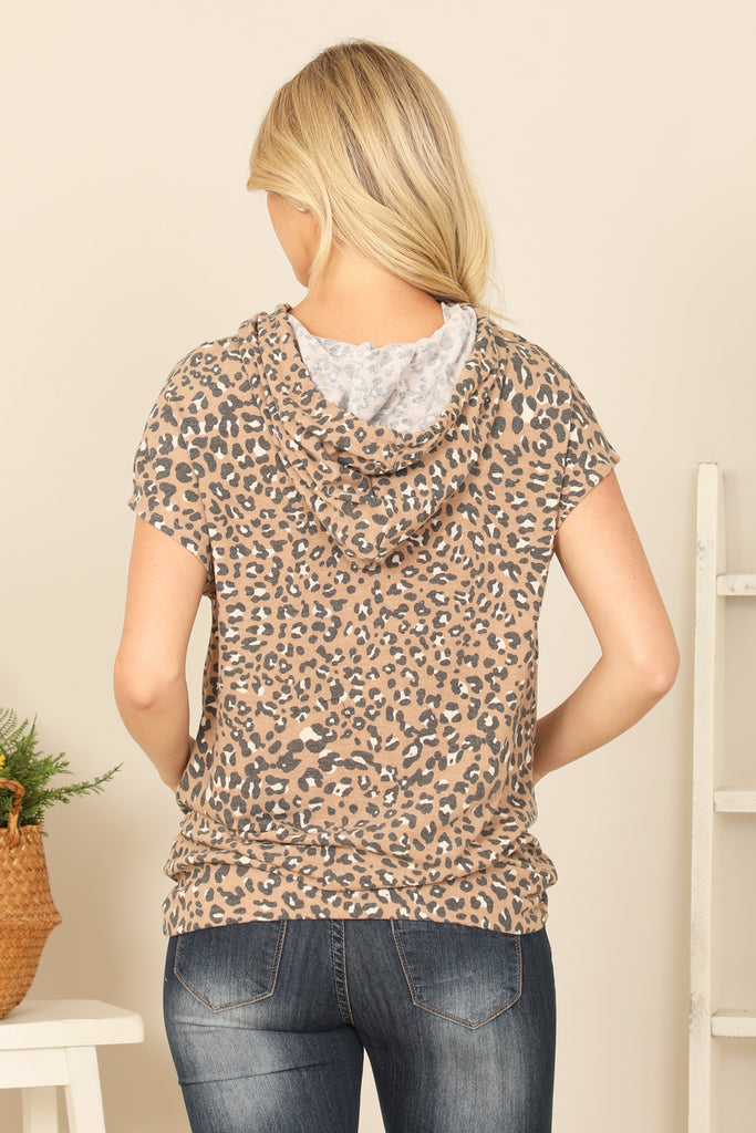 KANGAROO POCKET HOODIE DRAWSTRING LEOPARD TOP