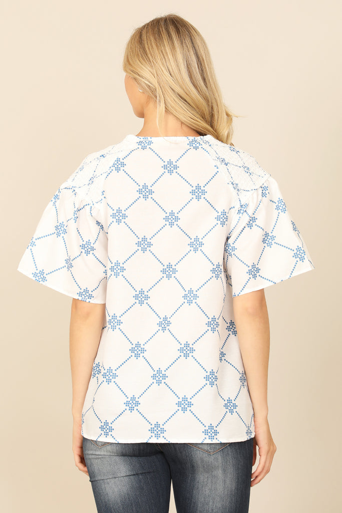 HALF SLEEVE TIE DETAIL PRINTED TOP