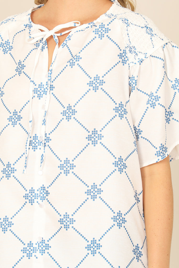 HALF SLEEVE TIE DETAIL PRINTED TOP