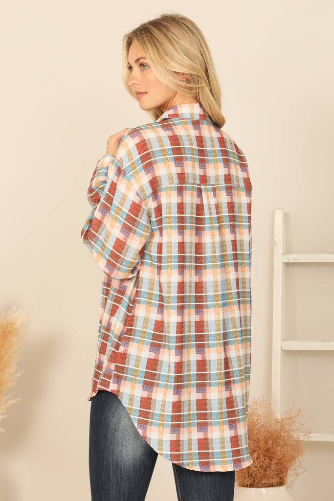 MIX LONG SLEEVE PLAID TOP