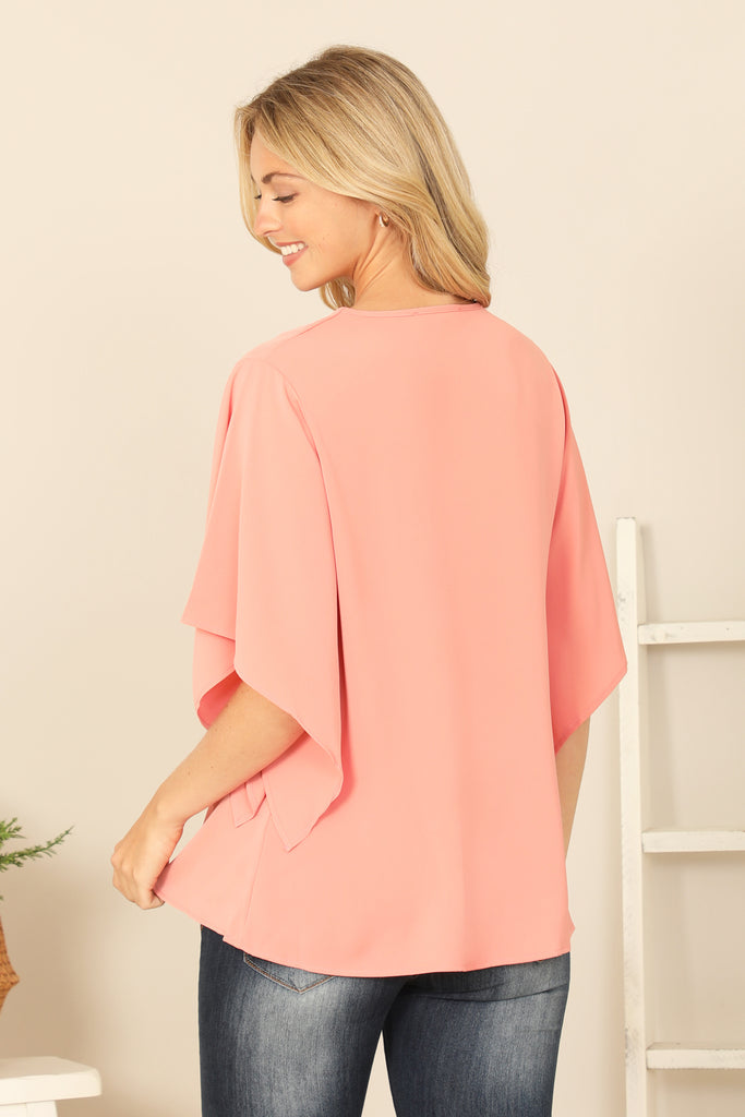 V-NECK BUTTERFLY SLEEVE SOLID TOP