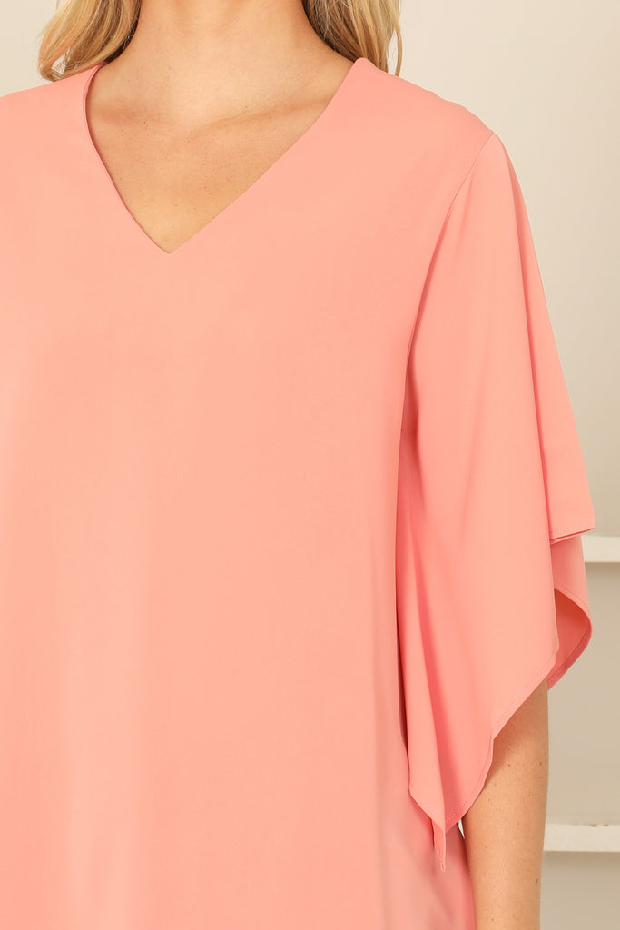 V-NECK BUTTERFLY SLEEVE SOLID TOP