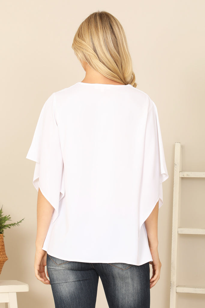 V-NECK BUTTERFLY SLEEVE SOLID TOP