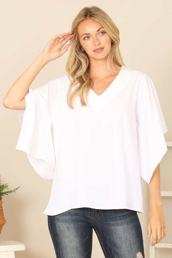 V-NECK BUTTERFLY SLEEVE SOLID TOP