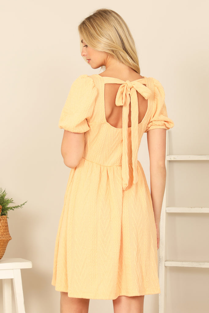 SCOOP NECK RIBBON BACK TEXTURED SOLID DRESS