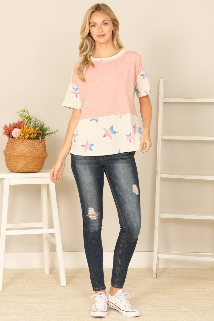 STAR CONTRAST SHORT SLEEVE TOP