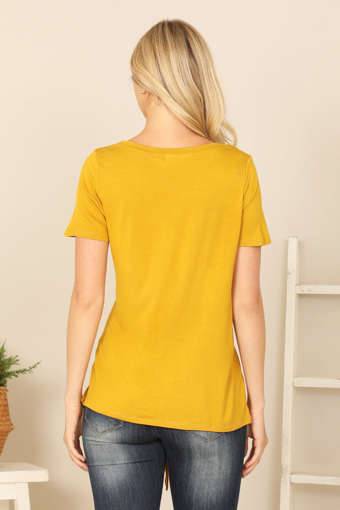 SHORT SLEEVE V-NECK TWIST FRONT SOLID TOP