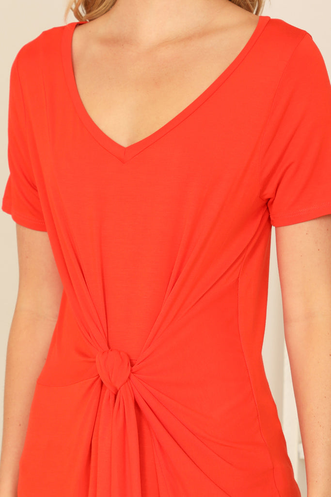 SHORT SLEEVE V-NECK TWIST FRONT SOLID TOP