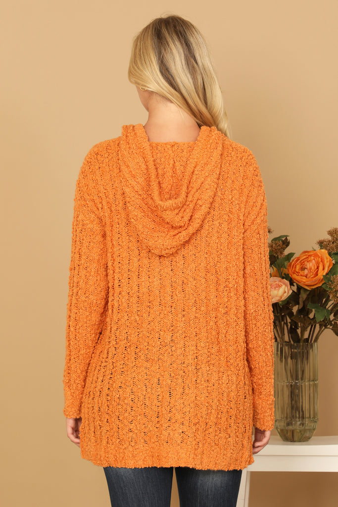 PLUS SIZE RIBBED POPCORN KNIT TUNIC HOODIE SWEATER Riah Fashion