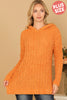 PLUS SIZE RIBBED POPCORN KNIT TUNIC HOODIE SWEATER