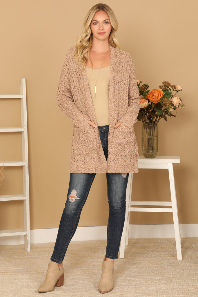 POPCORN FRONT POCKET OPEN CARDIGAN