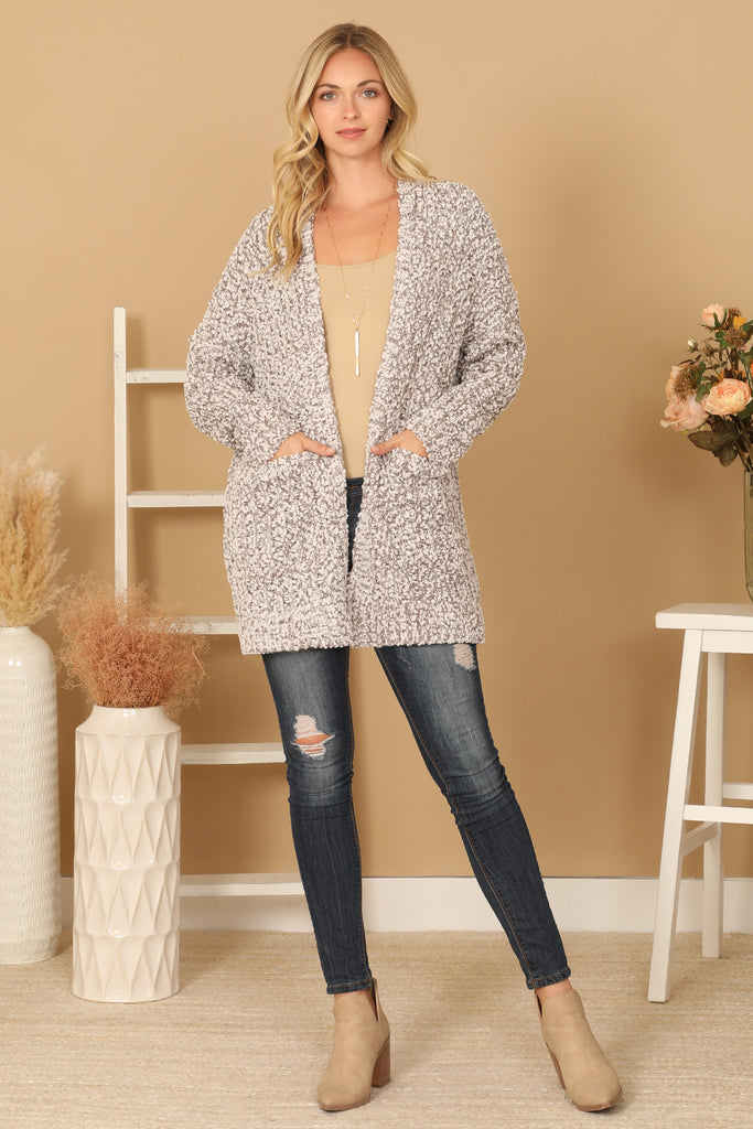 POPCORN FRONT POCKET OPEN CARDIGAN