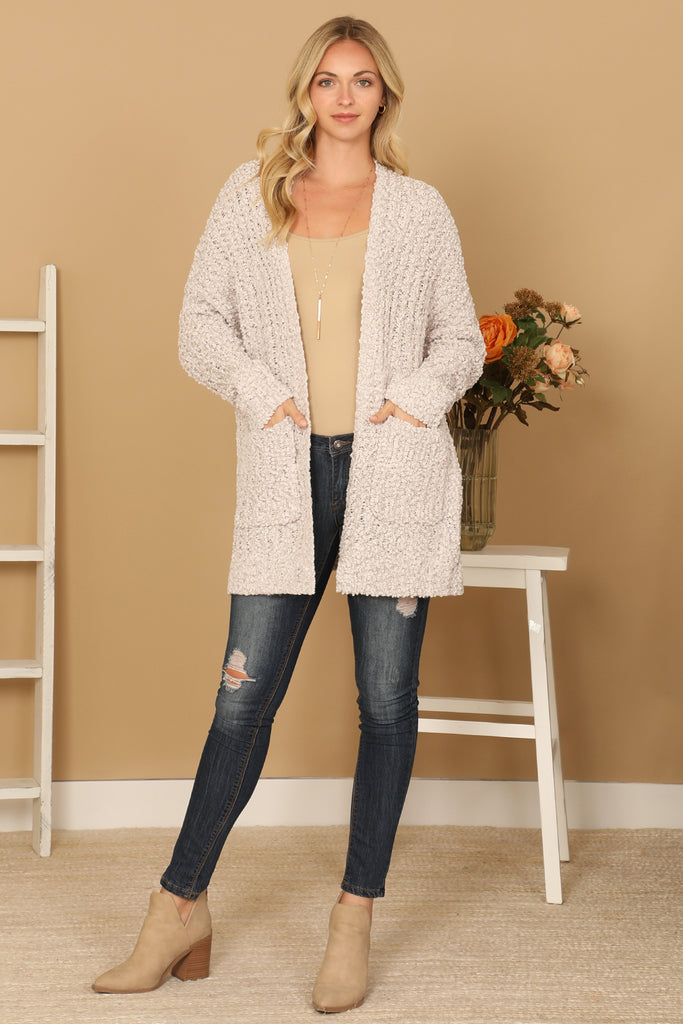 POPCORN FRONT POCKET OPEN CARDIGAN