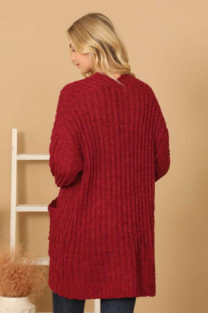 POPCORN FRONT POCKET OPEN CARDIGAN