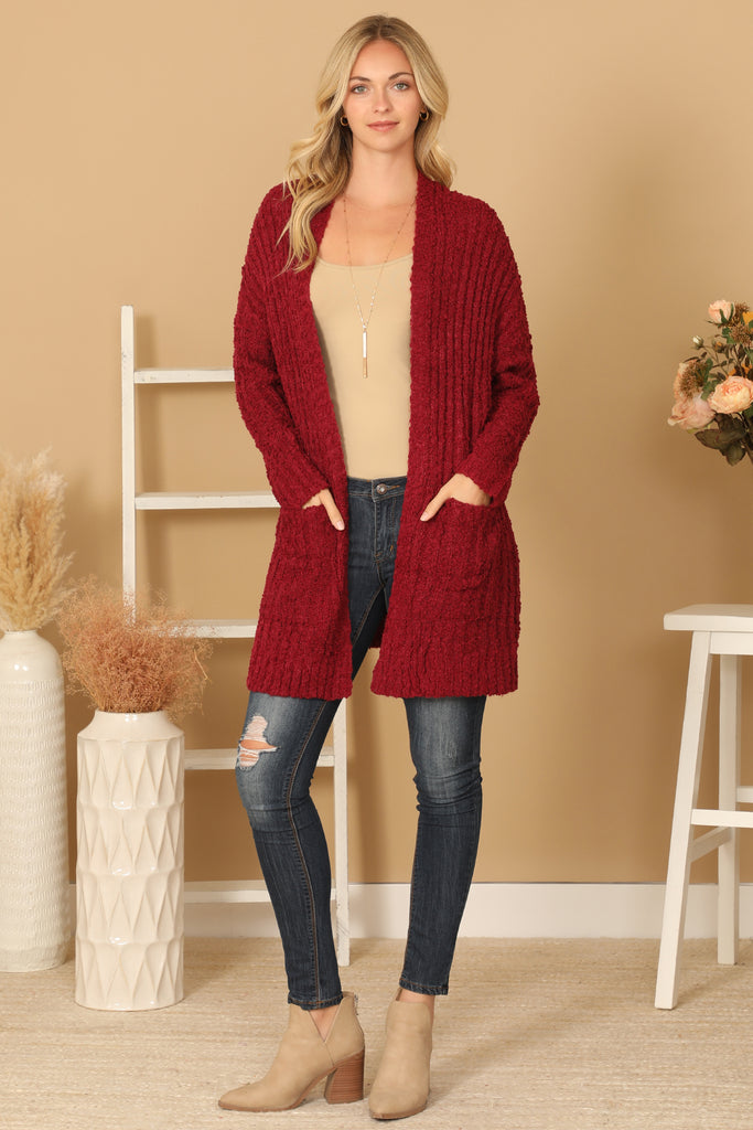 POPCORN FRONT POCKET OPEN CARDIGAN