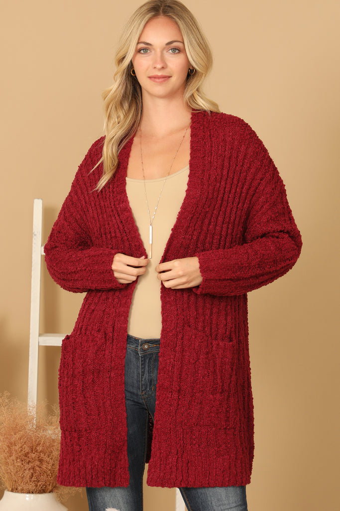 POPCORN FRONT POCKET OPEN CARDIGAN