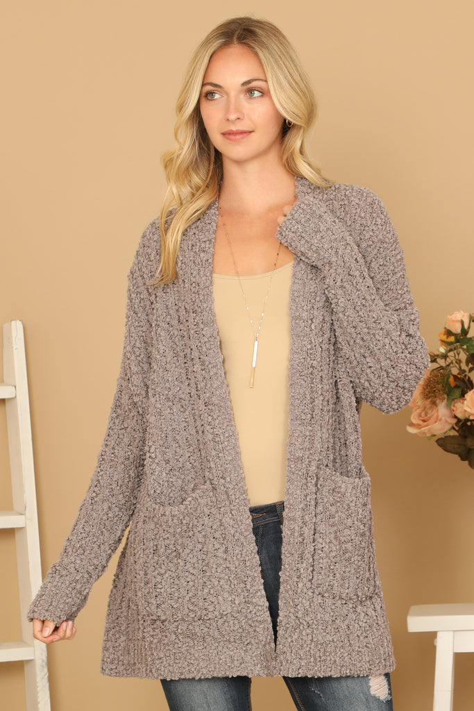 POPCORN FRONT POCKET OPEN CARDIGAN