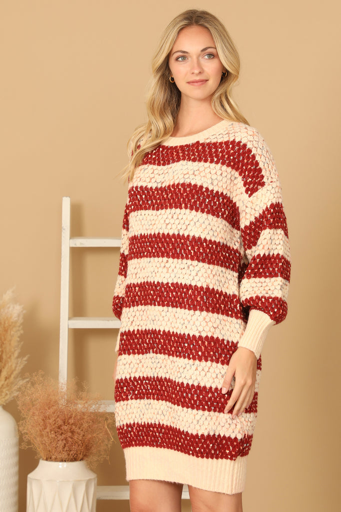 TEXTURED STRIPED SWEATER RAINBOW SPECKLES DRESS