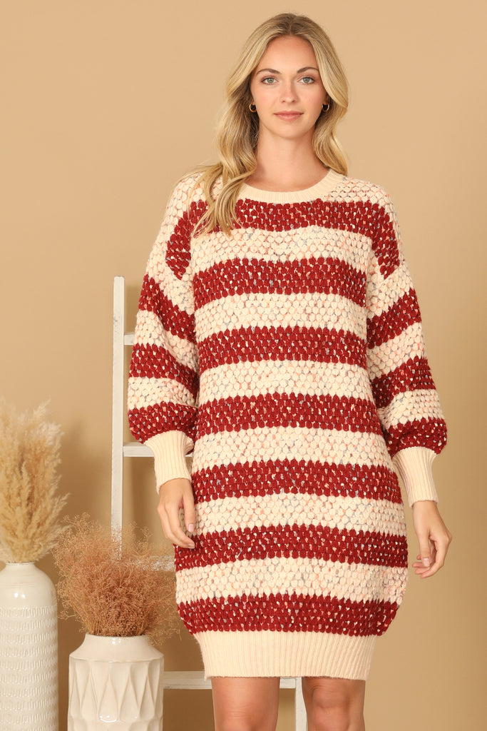 TEXTURED STRIPED SWEATER RAINBOW SPECKLES DRESS