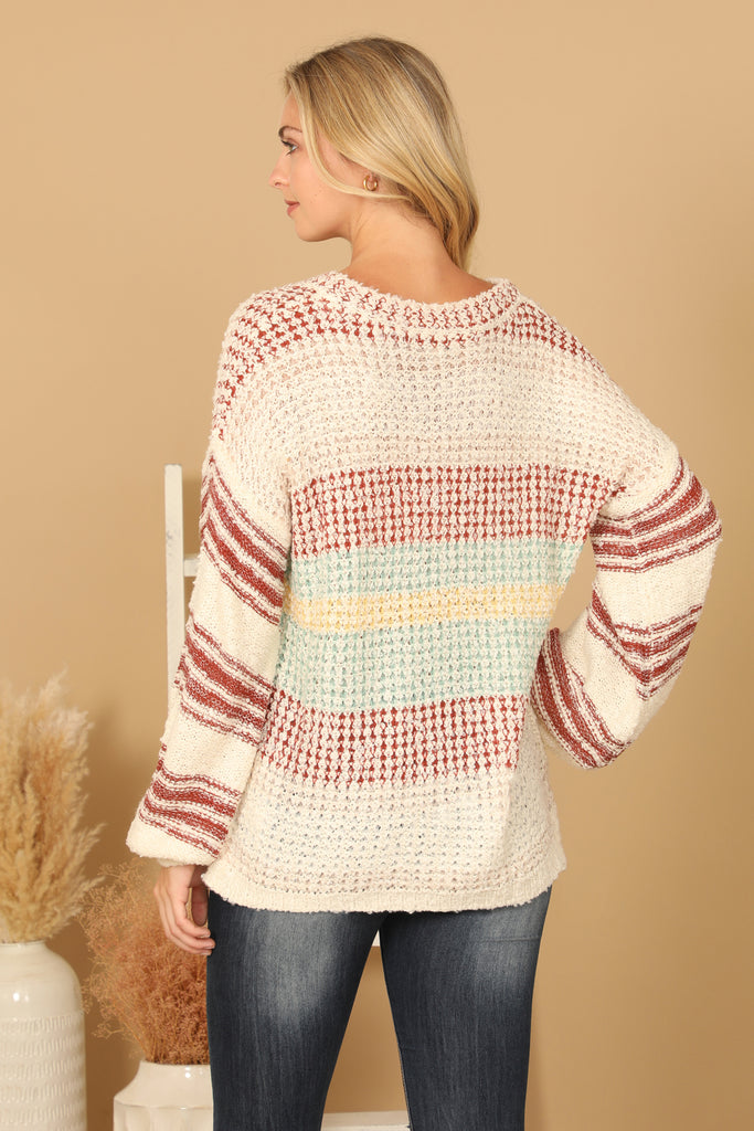 V-NECK STRIPED KNIT SWEATER