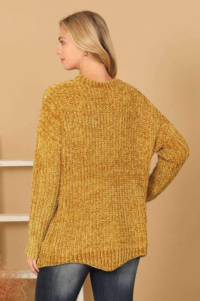 CHUNKY CHENILLE KNIT SWEATER WITH SCALLOPED HEM SWEATER