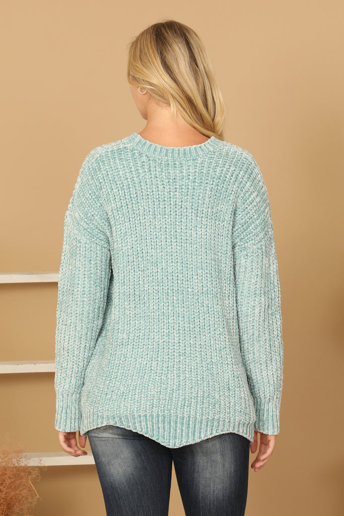 CHUNKY CHENILLE KNIT SWEATER WITH SCALLOPED HEM SWEATER