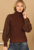 FUR SLEEVES RIBBED TURTLENECK SWEATER