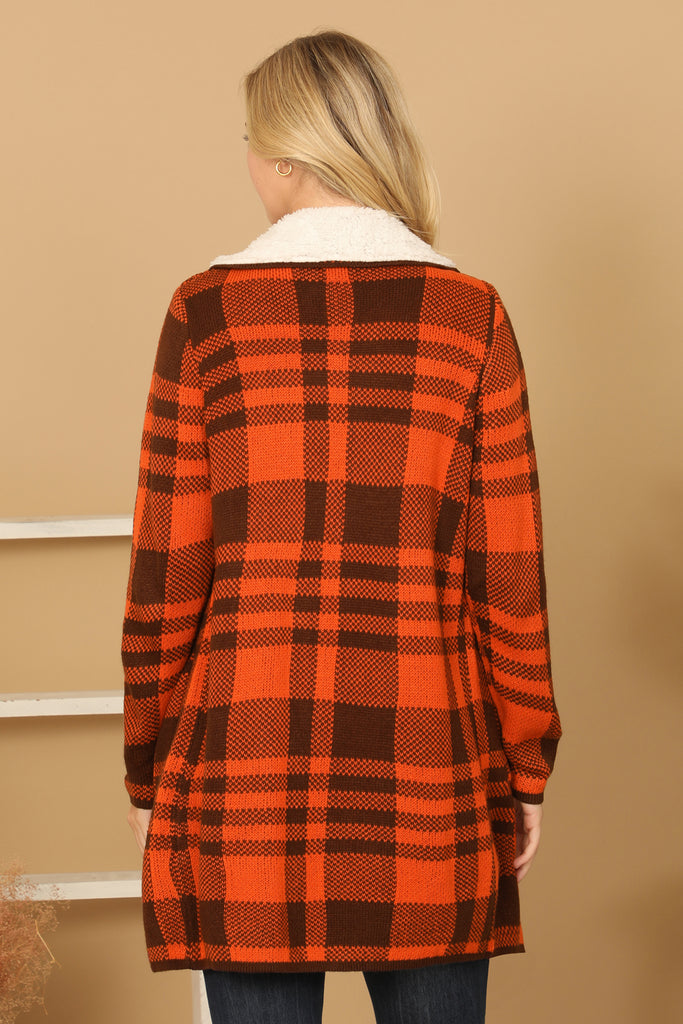 PLAID FUR LINED COAT WIDE COLLARS JACKET