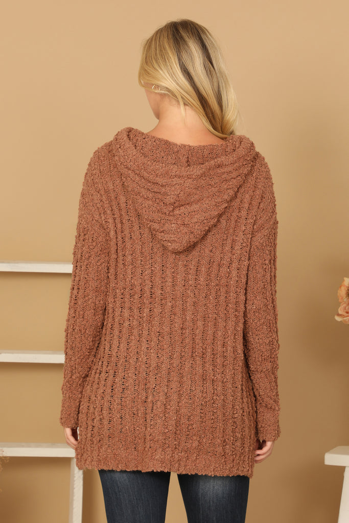 Popcorn knit hooded sweater online