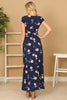 FLOWERS WRAP NECK WAIST TIE DETAIL MAXI DRESS