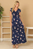 FLOWERS WRAP NECK WAIST TIE DETAIL MAXI DRESS