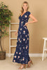 FLOWERS WRAP NECK WAIST TIE DETAIL MAXI DRESS